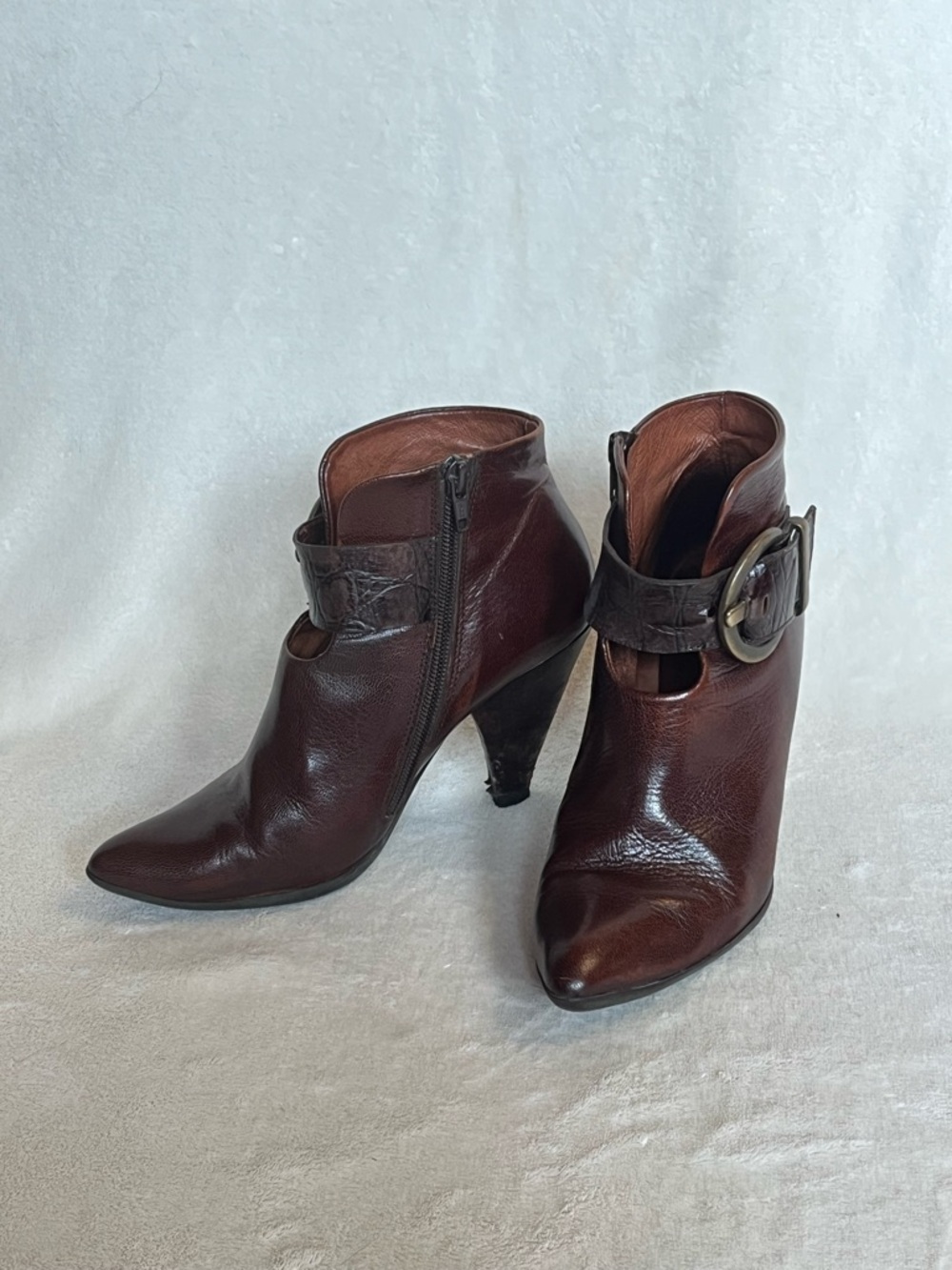 Vintage Paco Gil Dark Brown Leather Pointed Ankle Booties with Buckle
